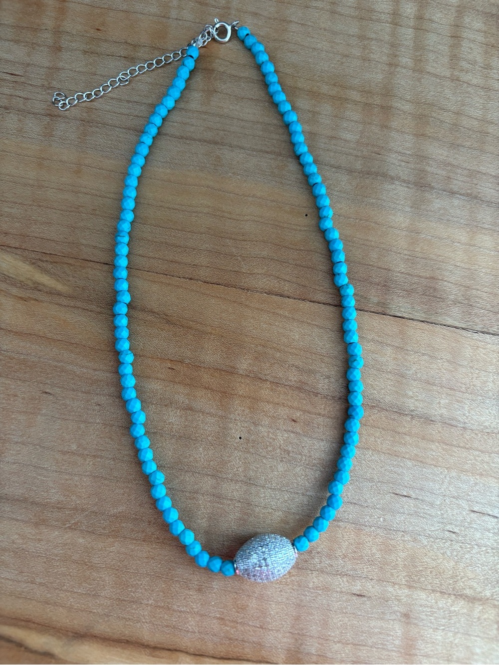 Turquoise Beaded Necklace with Pave Accent Bead